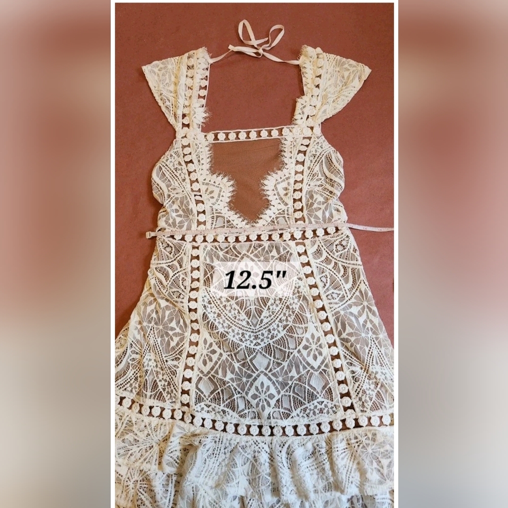 FOR LOVE AND LEMONS Emerie Sleeveless White Lace Illusion Mini Dress S NWT - Picture 12 of 14